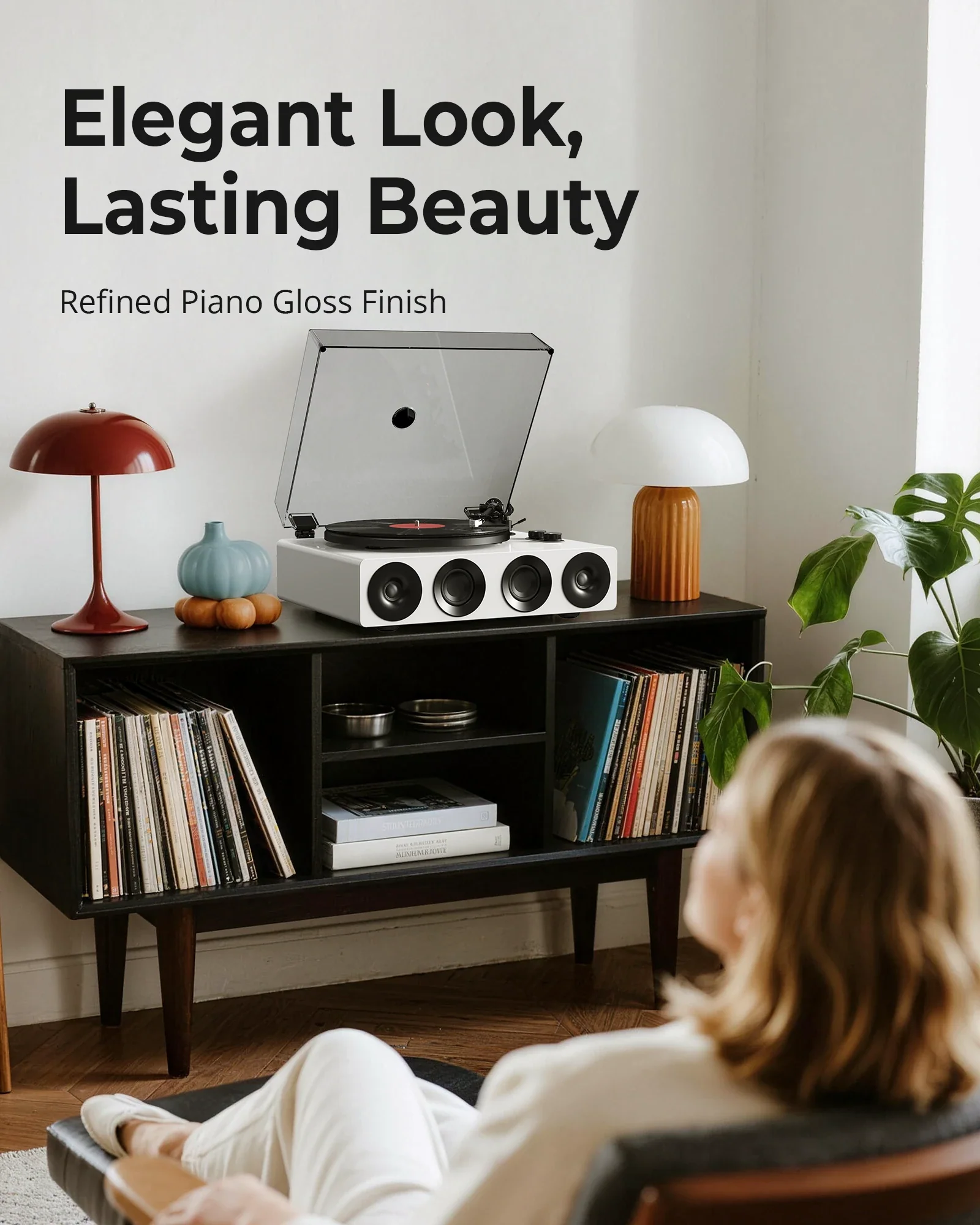 1 BY ONE All-in-One Turntable Modern White - Image 6