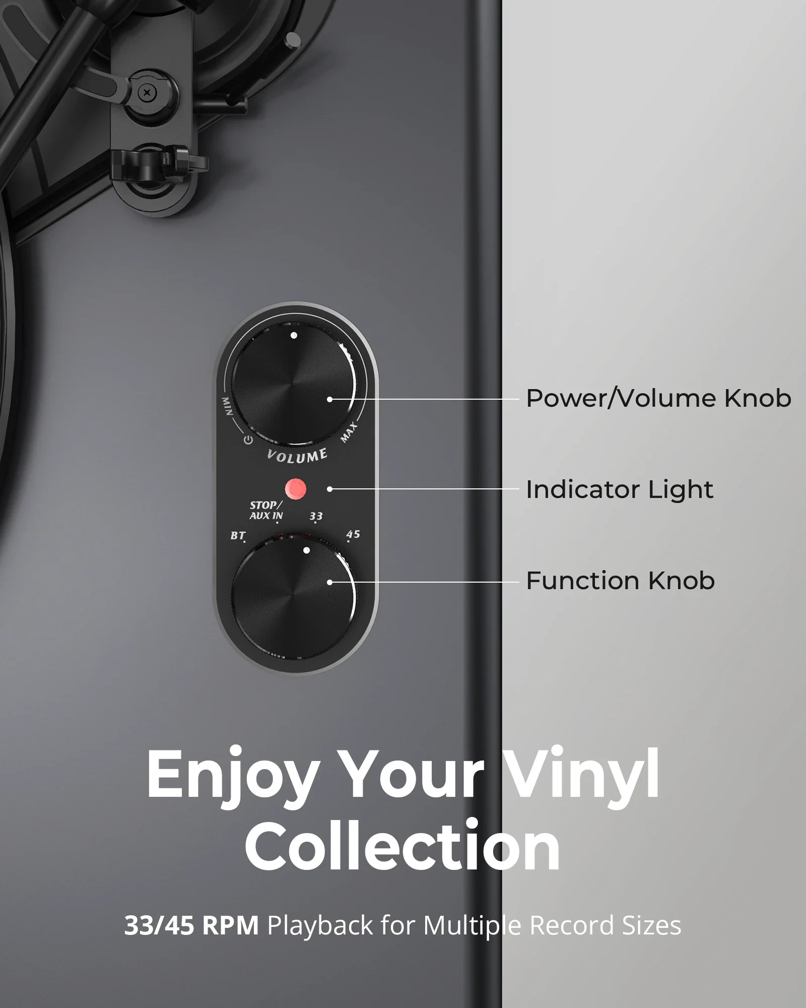 All-in-One Belt-Drive Stereo Turntable Modern Black - Image 4