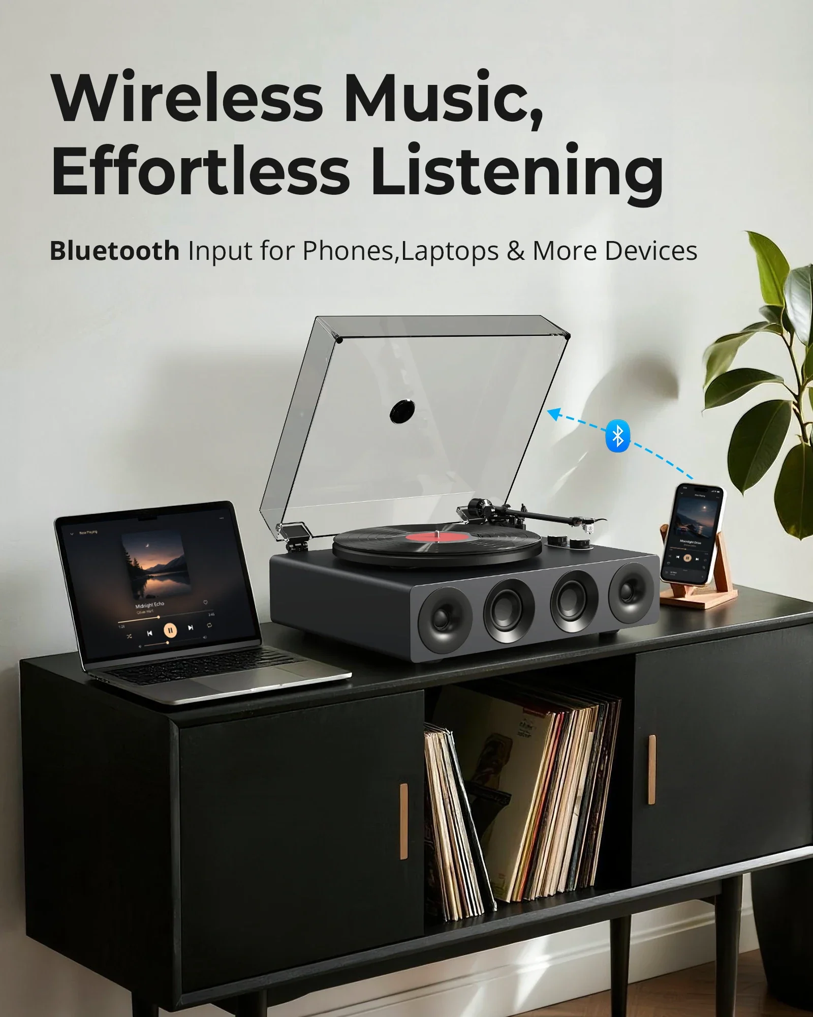 All-in-One Belt-Drive Stereo Turntable Modern Black - Image 5