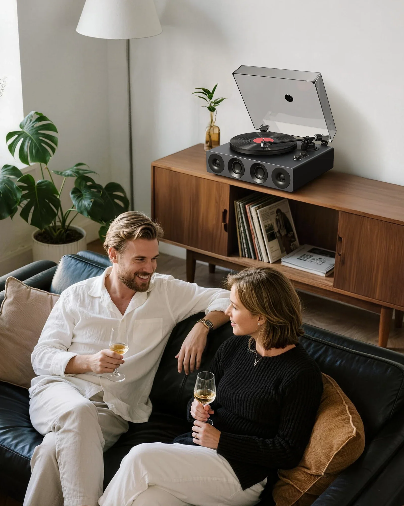 All-in-One Belt-Drive Stereo Turntable Modern Black - Image 7