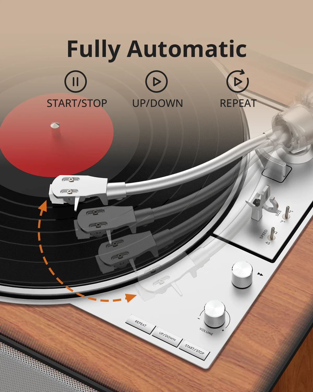 AT02 Automatic Vinyl Record Player with Built-In Speaker - Image 3