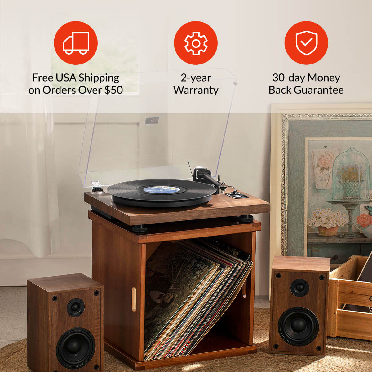 H004 Hi-Fi Turntable  Record Player With Speakers - Image 5